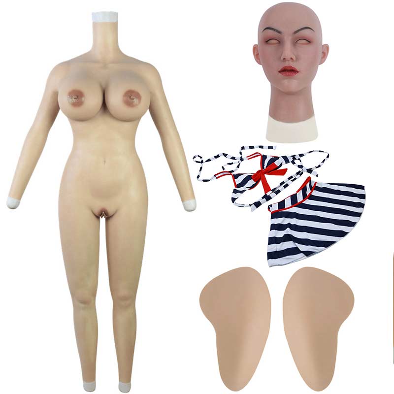 H Cup Bodysuit with Arms + May Realistic Silicone Mask + Large