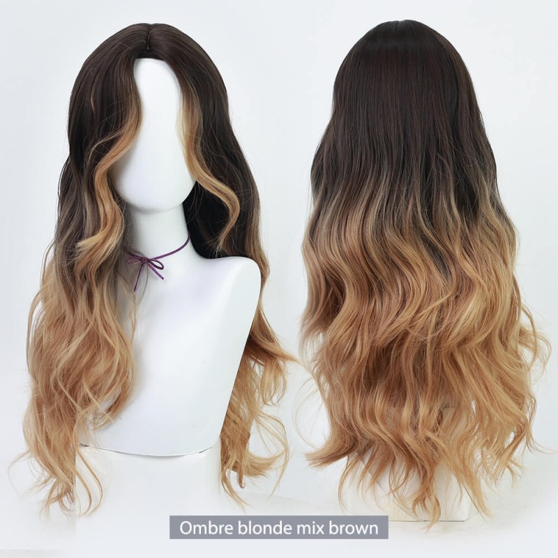 Ombre blonde mix brown long wig - JF003