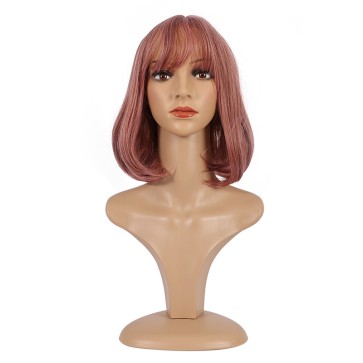 Pink Bob wig with bangs - JF015